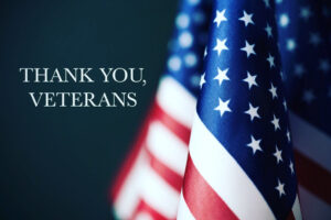 american flag with wording saying thank you, veterans